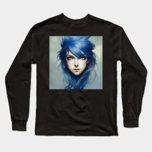 Beaux Animes Art, Anime Girl with blue hair Illustration Design Long Sleeve T-Shirt